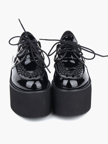 Image of Bella nero rotondo Toe Leather Street indossare scarpe Lolita piattaforma