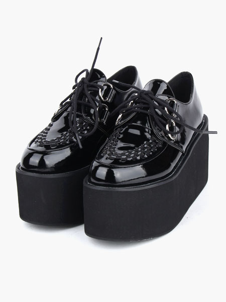 Image of Lovely Black Round Toe PU Leather Street Wear Platform Lolita Shoes