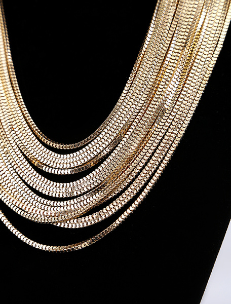 Attraktive Gold Metall nicht Stein Layered Fashion Halskette от Milanoo WW