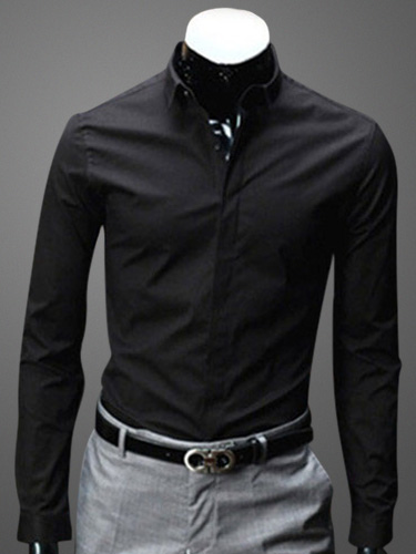 Image of Turndown Collar Long Sleeves Cotton Blend Shirt