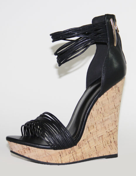 Milanoo Black Wedge Sandals Open Toe Ankle Strap Platform Heels Sandal Shoes For Women