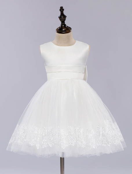 Milanoo Flower Girl Dress White Pageant Dress Princess Sleeveless Knee Length Girl's Dinner Dress