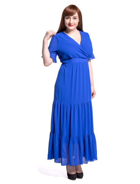 Blaue Cupcake Kleid Plus Größe Chiffon Wrap Kleid от Milanoo WW