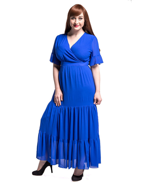 Blaue Cupcake Kleid Plus Größe Chiffon Wrap Kleid от Milanoo WW