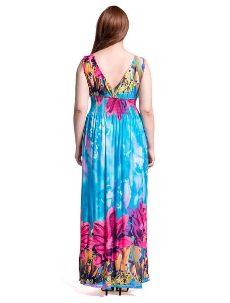 V-Hals langes Kleid gedruckt Sommer Kimono Plus Size Kleid от Milanoo WW