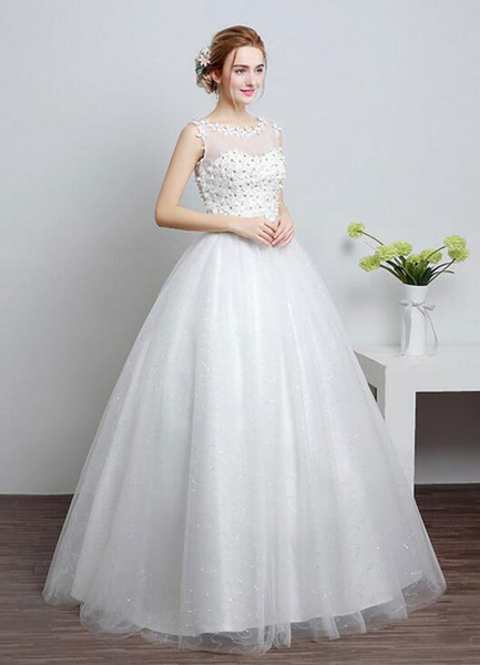 Milanoo Princess Wedding Dress Ivory Sweetheart Illusion Neckline Cut Out Floor Length Bridal Dress