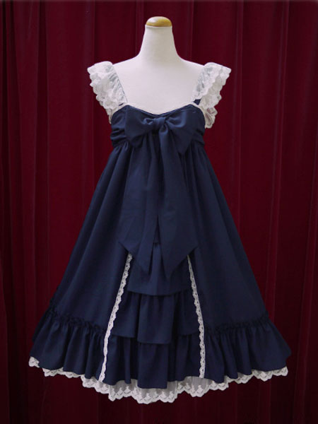 Milanoo Classic Lolita Dress JSK Lace Cotton Two Tone Ruffled Bow Lolita Jumper Skirt
