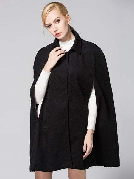 Image of Poncho Cape Coat Black Women's Woolen Oversize Coat For Winter