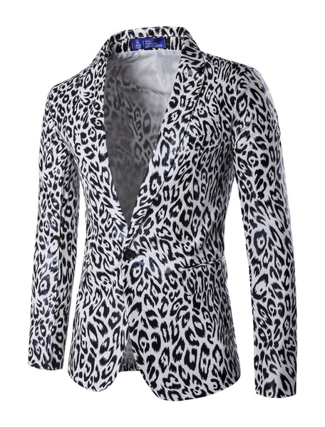 Image of Blazer For Men Leopard Print Notch Collar Slim Fit Casual Suit Jacket