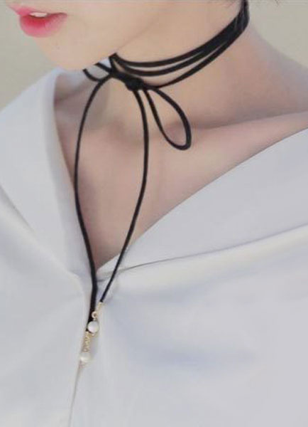 

Suede Wrap Necklace Women's Black Strand Necklaces With Pearl