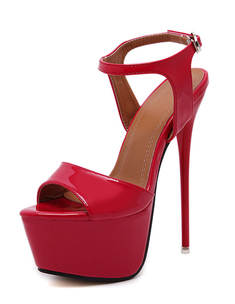 Milanoo Red Sexy Shoes Stiletto Heel Peep Toe Platform Sandals For Women