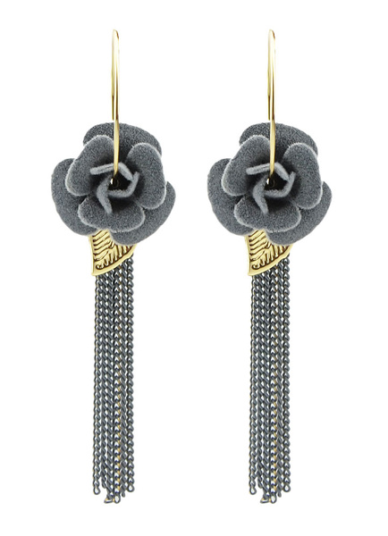 

Chain Fringe Earrings Grey Flower Pierced Dangle Earrings, Black;grey