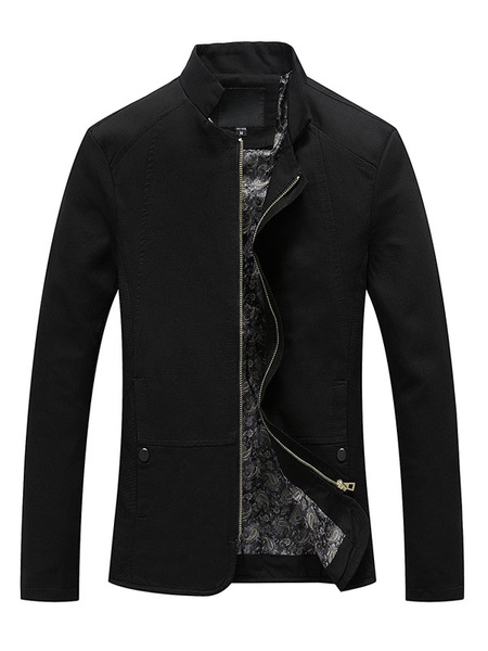 Image of Men's Black Jacket Long Sleeve Stand Collar Slim Fit Lightweight Jacket