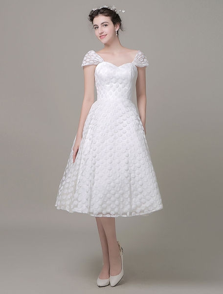 Milanoo Sweetheart Wedding Dress Tulle A-Line Knee-Length Bridal Dress