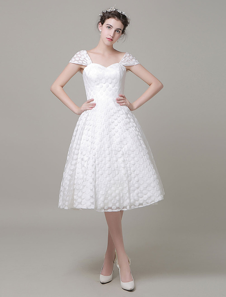 Milanoo Sweetheart Wedding Dress Tulle A-Line Knee-Length Bridal Dress
