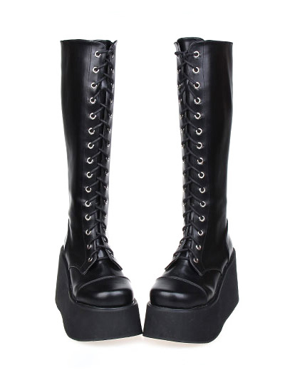 Image of Street Wear Black PU Leather Platform Lolita Boots