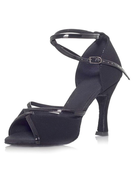 Image of Black Dance Shoes 2020 Peep Toe Latin Dancing Shoes High Heel Ballroom Shoes