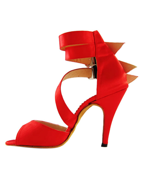 Image of Red Ankle Strap Monogram Suede Woman's Latin Dance Shoes