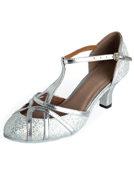 Milanoo Silver Ballroom Shoes Glitter Professional Latin Dancing Shoes Pointed Toe T Type 1920s Flap от Milanoo WW