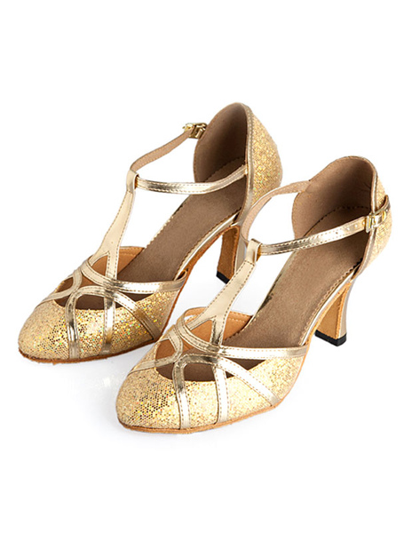 Milanoo Sequins Ballroom Shoes Gold Pointed Toe T Type 1920s Flapper Shoes Latin Dance Shoes от Milanoo WW