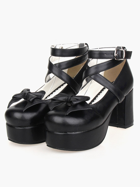 Milanoo Sweet Lolita Heel Platform Black Cross Straps Lolita Shoes