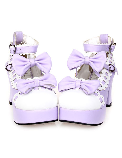 Image of Dolce Pony tacchi Lolita scarpe piattaforma archi bianco Trim caviglia cinturino cuore forma fibbie