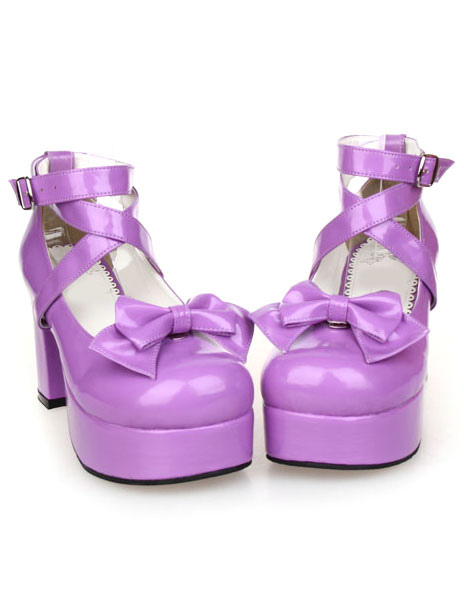 milanoo.com Sweet Lolita Chunky Heels Shoes Platform Shoes Ankle Straps Bow Decor Buckle