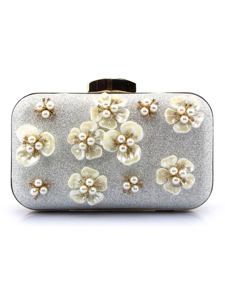

Silver Evening Handbags Glitter Pearl Flower Horizontal Mini Wedding Clutch Bags, Black;blond;silver