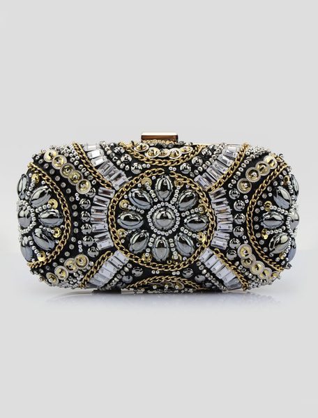 

Vintage Evening Handbags Black Crystal Jeweled Horizontal Mini Wedding Clutch Bags