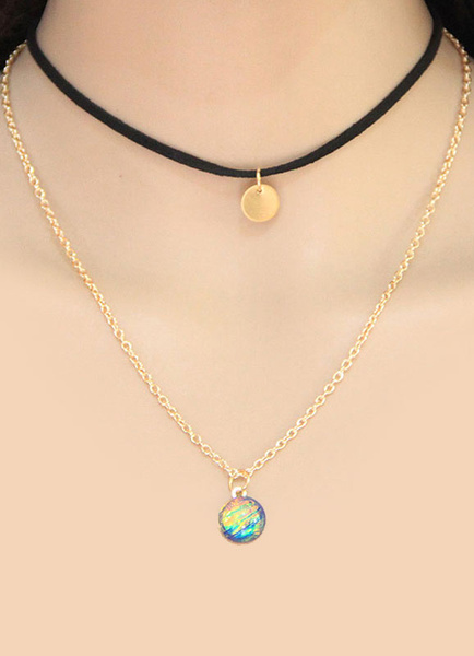 

Gold Chain Choker Women's Double Strand Layered Pendant Necklace, Blond