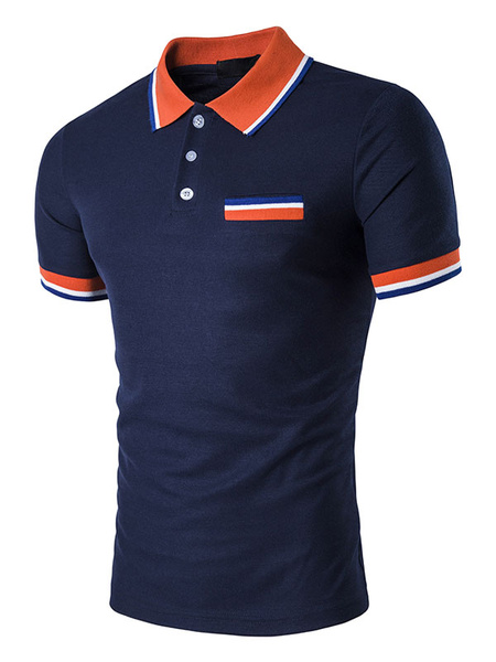 Image of Black Polo Shirt Turndown Collar Shirt Sleeve Regular Fit Casual Shirt For Men