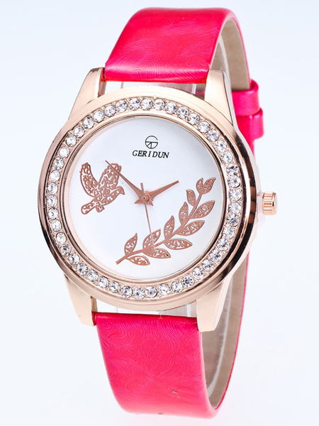 Image of Women's Wrist Watch Round Rhinestones Beaded Peace Dove Dial Leather Band Analog Quartz Watch