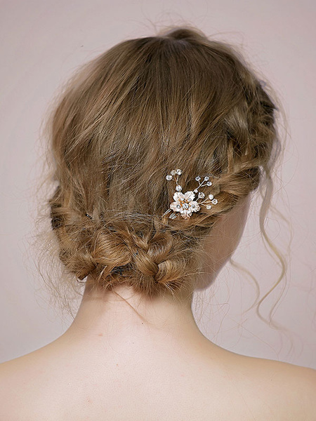 Image of Wedding Flower Headpieces Gold Tone Rhinestone Bridal Hair Pin Clips