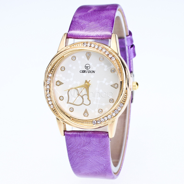 Hübscher Damen Armbanduhr Leder mit Kunstdiamanten rund im schicken & modischen Style Modeuhr от Milanoo WW