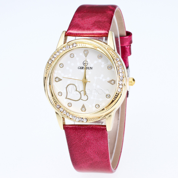 Hübscher Damen Armbanduhr Leder mit Kunstdiamanten rund im schicken & modischen Style Modeuhr от Milanoo WW