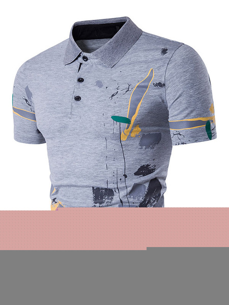 

Grey Polo Shirts Men's Printed Short Sleeve Summer Cotton T Shirts