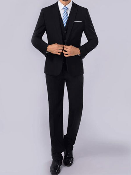 

Tuxedo Wedding Suit Black Prom Suit Notch Lapel Center Vent Three Piece Groom Suit