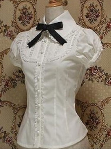 Image of Classico Lolita Blouse Cotton Bowknot Ruffles Bianco Lolita Top
