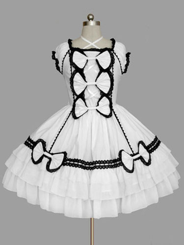 Milanoo Rococo Lolita Dress OP White Short Sleeve Cotton Lolita One Piece Dress