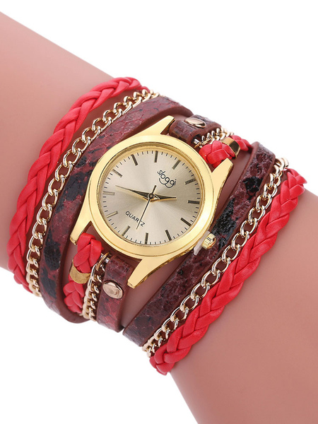 Wunderbarer Armbanduhr für Frauen Leder mit Metallic-Deko rund im schicken & modischen Style Modeuhr от Milanoo WW