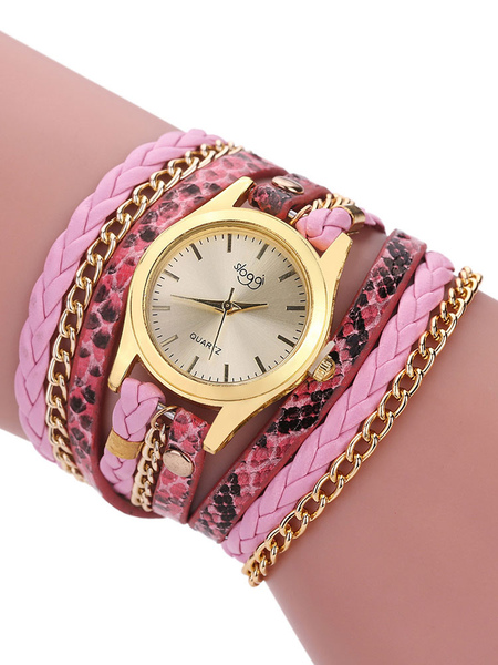 Wunderbarer Armbanduhr für Frauen Leder mit Metallic-Deko rund im schicken & modischen Style Modeuhr от Milanoo WW