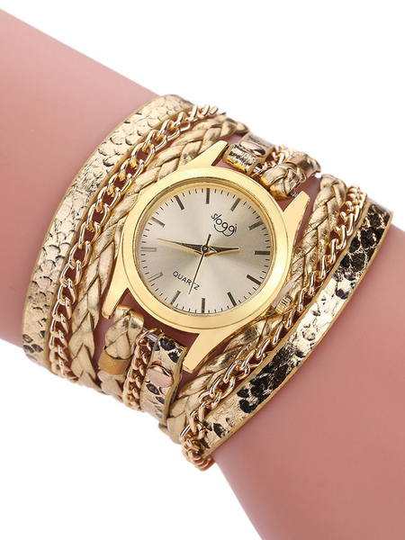 Image of Gold Fashion Watches Round Dial Metal Alloy Band Women's Quartz Analog Wrist Watch