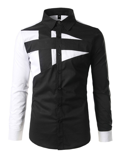 

Black Casual Shirts Men's Turndown Collar Long Sleeve Regular Fit Cotton Shirt