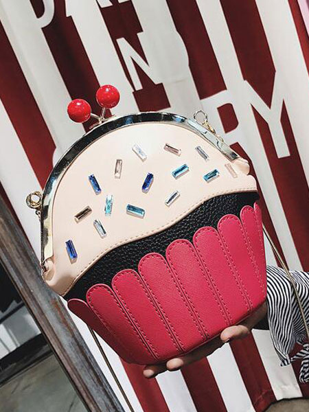 Image of Sweet Lolita Bags Metal Buckle Cake Design Color Block Red Lolita Accessories