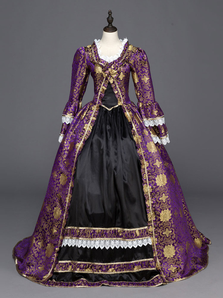 Image of Costumi Retro per Donne violi in raso goticl maniche lunghe