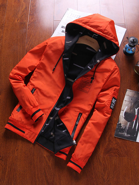 

Orange Casual Jacket Hooded Long Sleeve Men's Jacket