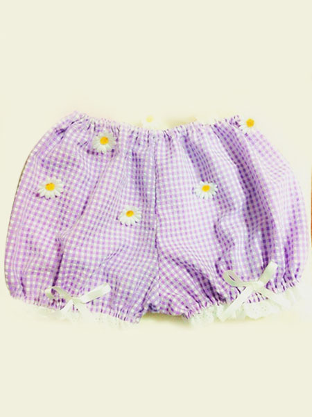 Image of Sweet Lolita Trousers Lace Ruffles Bows Plaid Pink Lolita Shorts
