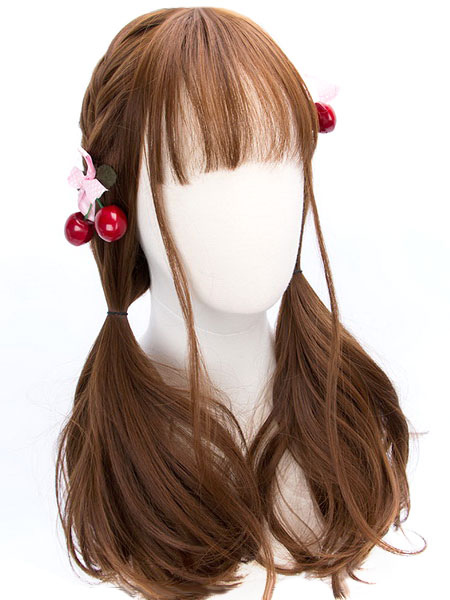 Milanoo Classic Lolita Wigs Deep Brown Long Straight Blunt Bangs Curls At Ends Synthetic Hair Wigs