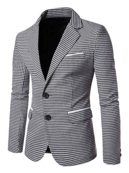 

Men's Black Suit Turndown Collar Long Sleeve Printed Regular Fit Cotton Suit Jackets