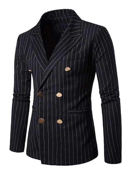 

Black Suit Jackets Men's Striped Turndown Collar Long Sleeve Regular Fit Suits